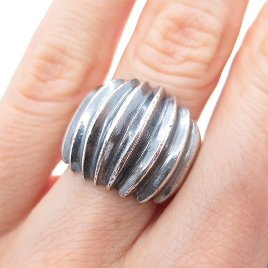 925 Sterling Silver Vintage Modernist Ribbed Oxidized Ring Size 5.25