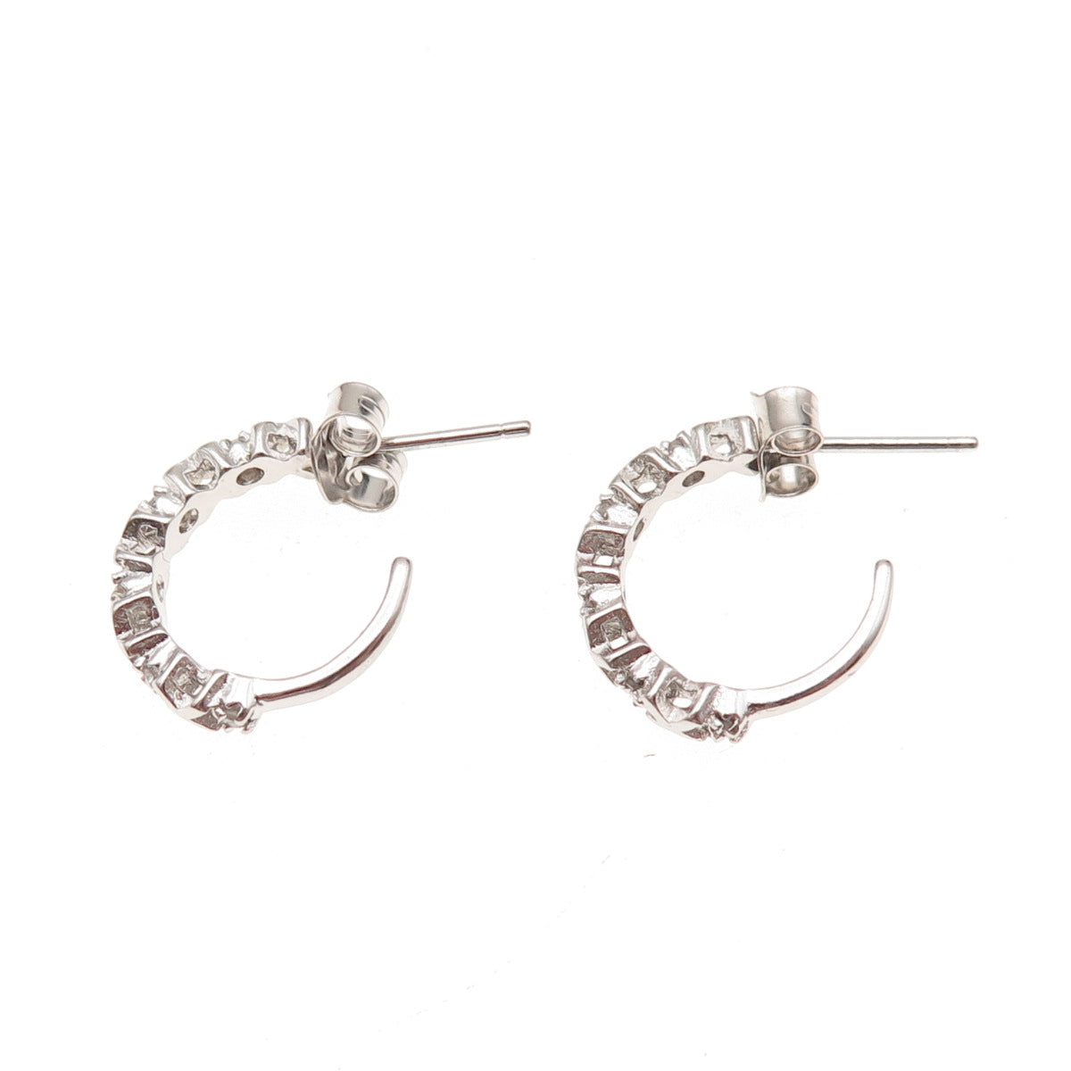 Charles Winston 925 Sterling Silver Real Round-Cut Diamond XO Hoop Earrings