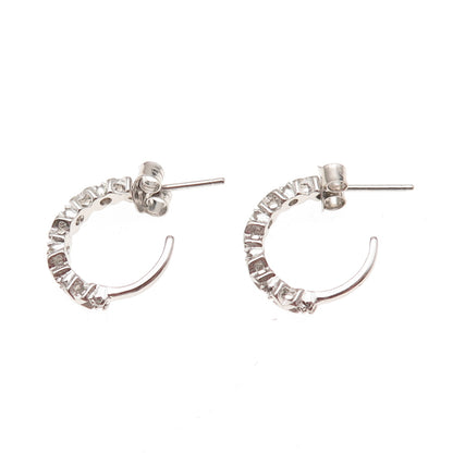 Charles Winston 925 Sterling Silver Real Round-Cut Diamond XO Hoop Earrings