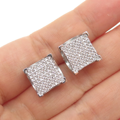925 Sterling Silver Round-Cut C Z Arch Square Stud Earrings