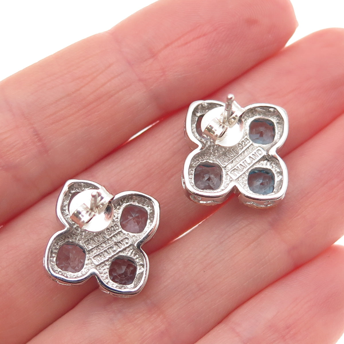 FADI 925 Sterling Silver 2-Tone Real Blue Topaz & Citrine Flower Earrings