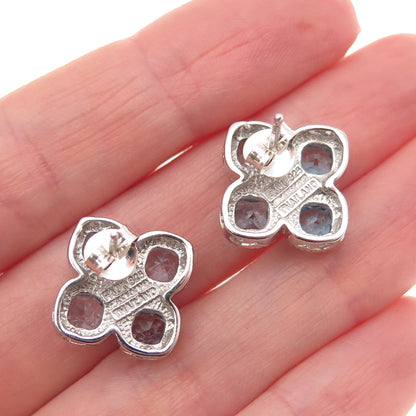 FADI 925 Sterling Silver 2-Tone Real Blue Topaz & Citrine Flower Earrings