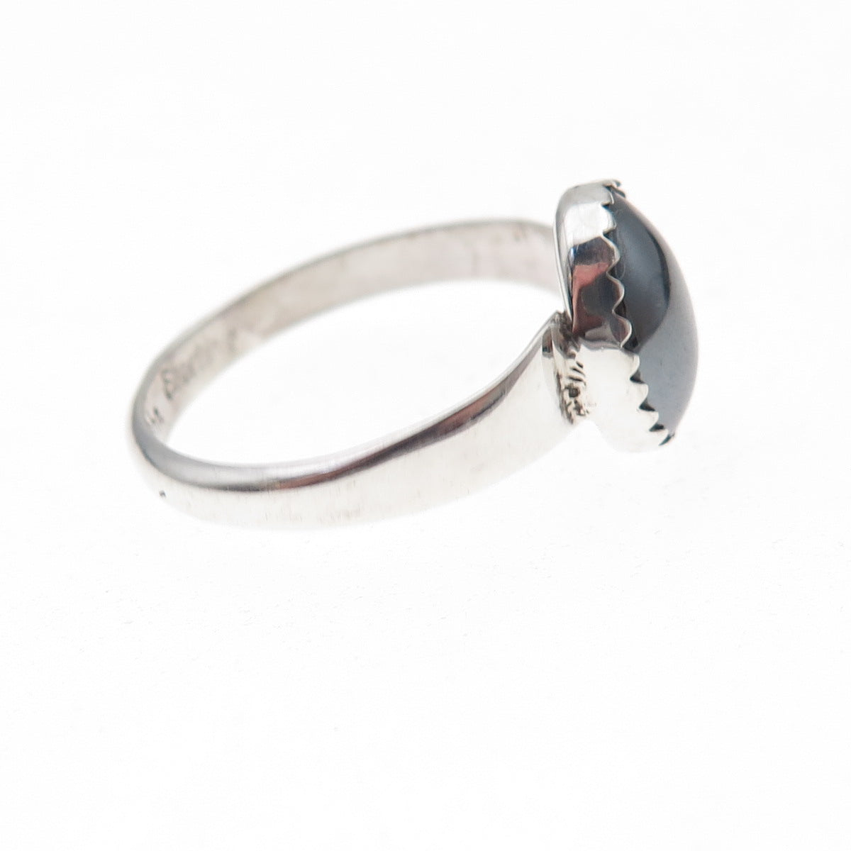 J. John Navajo Old Pawn 925 Sterling Silver Vintage Hematite Tribal Ring Size 7