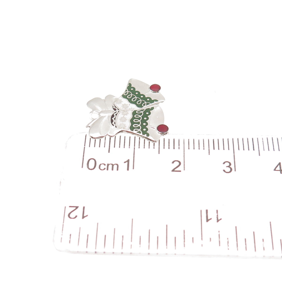 BEAU 925 Sterling Silver Vintage Enamel Christmas Bell Mini Charm Pendant
