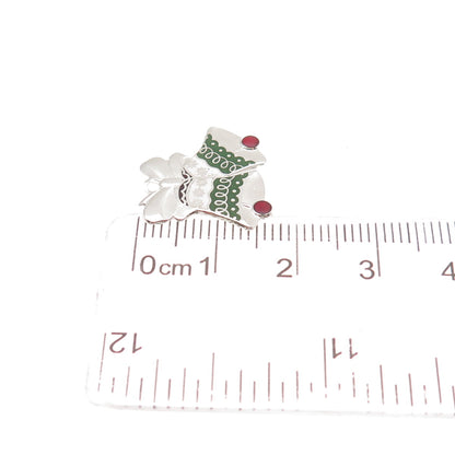 BEAU 925 Sterling Silver Vintage Enamel Christmas Bell Mini Charm Pendant