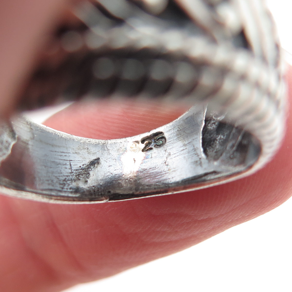 925 Sterling Silver Vintage Modernist Dotted Oxidized Ring Size 6.25
