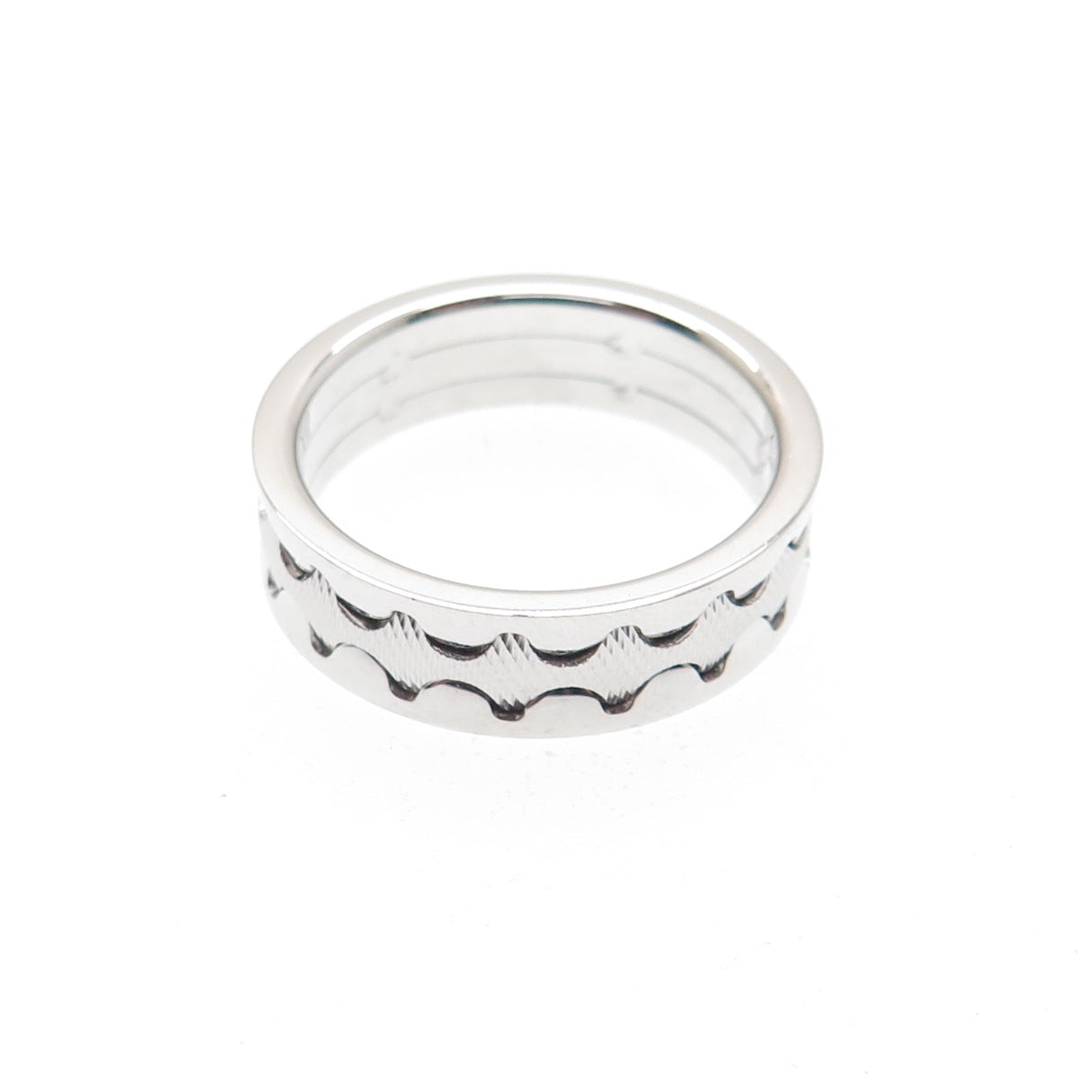 NEOS 925 Sterling Silver Textured Zig-Zag Band Ring Size 8