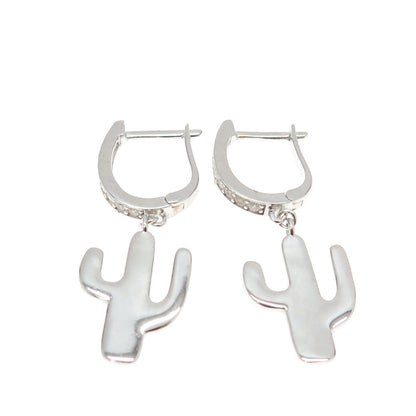 925 Sterling Silver C Z Cactus Dangling Earrings