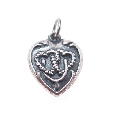 925 Sterling Antique Art Deco Wishbone Heart Chatelaine Oxidized Mini Pendant