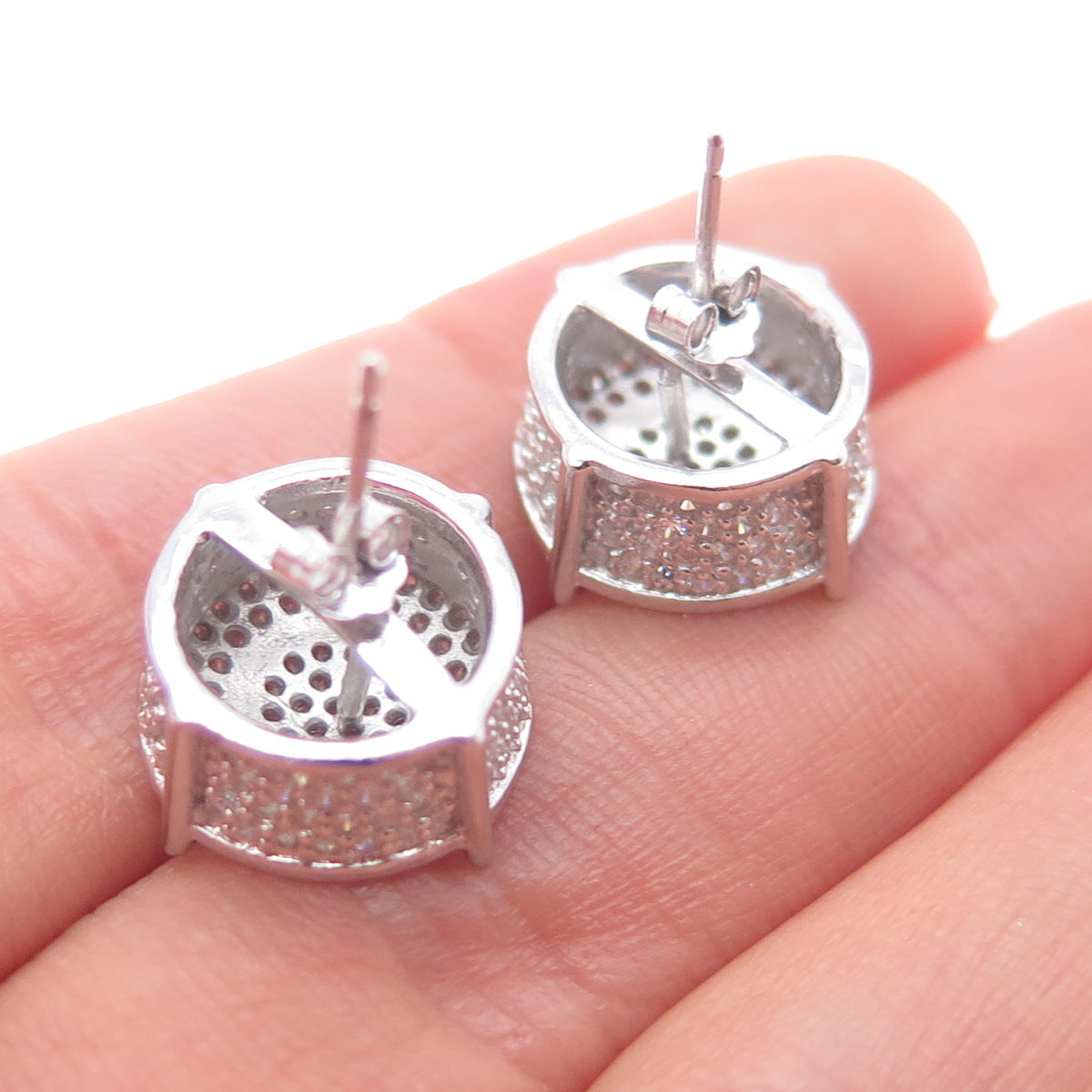 925 Sterling Silver Round-Cut C Z Sparkle Stud Earrings