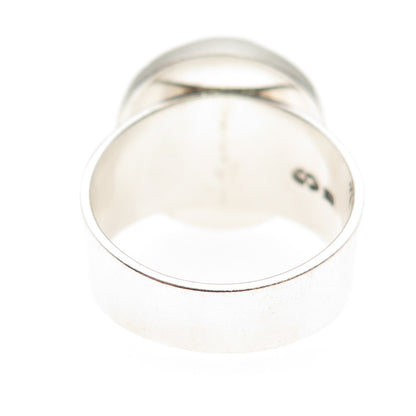 925 Sterling Silver Vintage Real Pearl Modernist Oxidized Ring Size 9.25