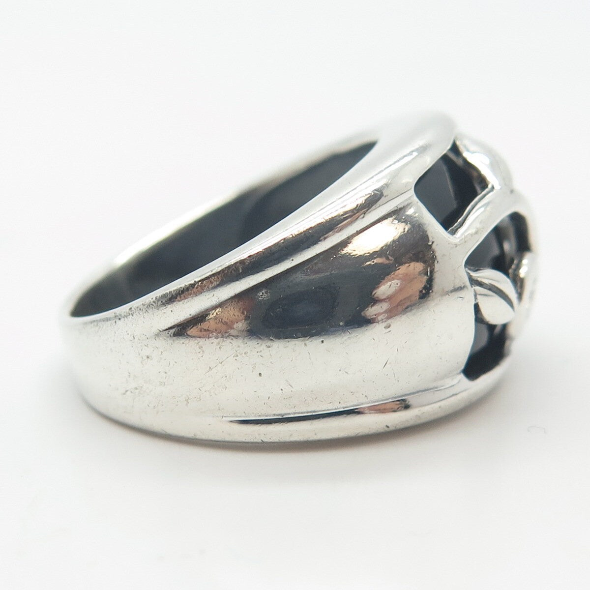 925 Sterling Silver Vintage Real Black Onyx Gem Leaf Branch Ring Size 7.75