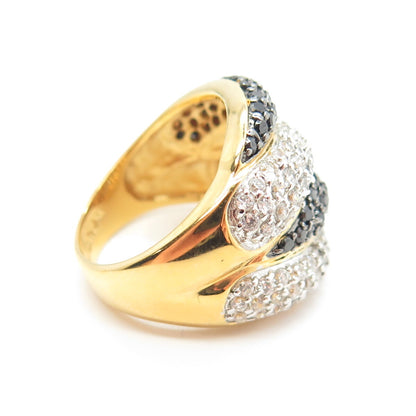 925 Sterling Silver Gold Plated Round-Cut Black Spinel & C Z Claw Ring Size 8.25