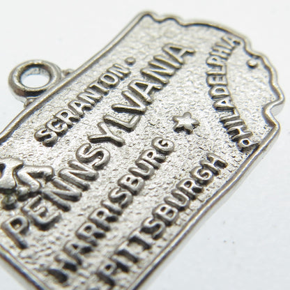 WELLS 925 Sterling Silver Vintage "Pennsylvania" State Map Pendant