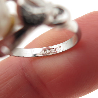 925 Sterling Silver Antique Art Deco Real Pearl Textured Ring Size 4