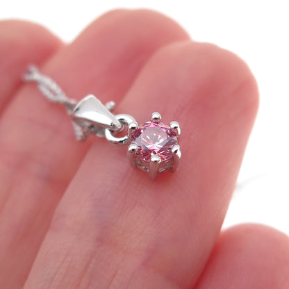 925 Sterling Silver Swarovski Pink Crystal Box Chain Necklace 16-18"