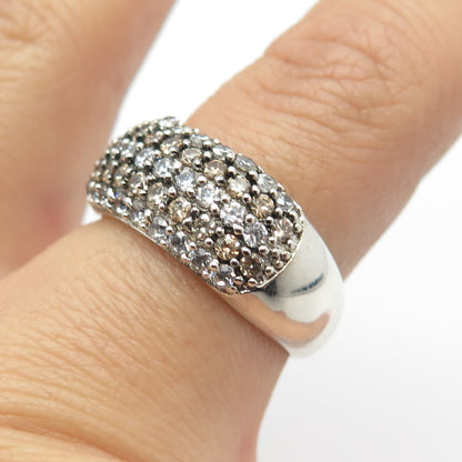 925 Sterling Silver C Z 2-Tone Domed Ring Size 7.75