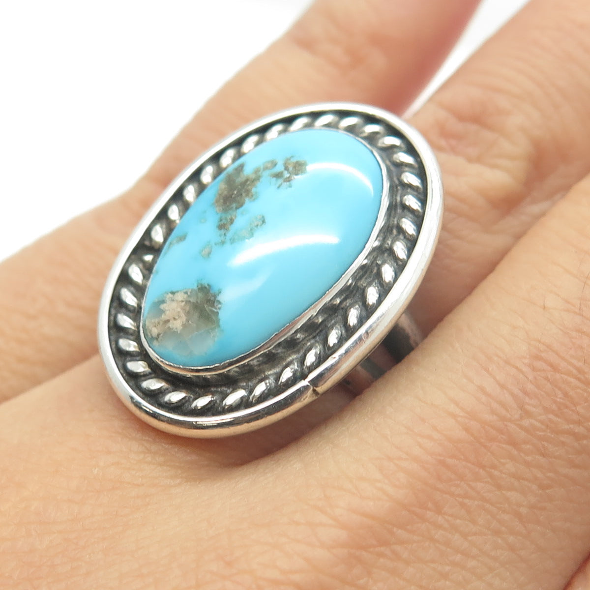 925 Sterling Silver Vintage Southwestern Real Turquoise Statement Ring Size 6.25