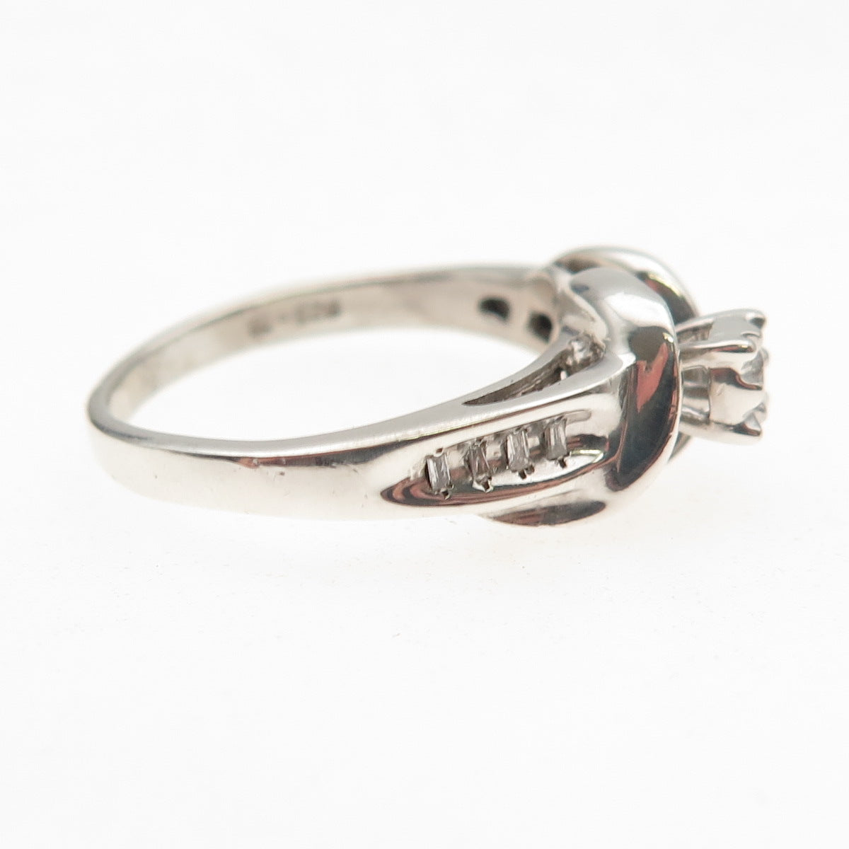 925 Sterling Silver Real Round-Cut Diamond Engagement Ring Size 7.25