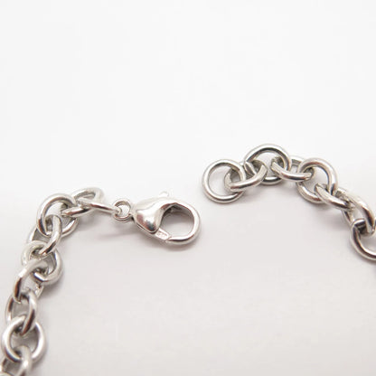 925 Sterling Silver / 14K Vintage Diamond Accent Heart Rolo Link Bracelet 6.5"