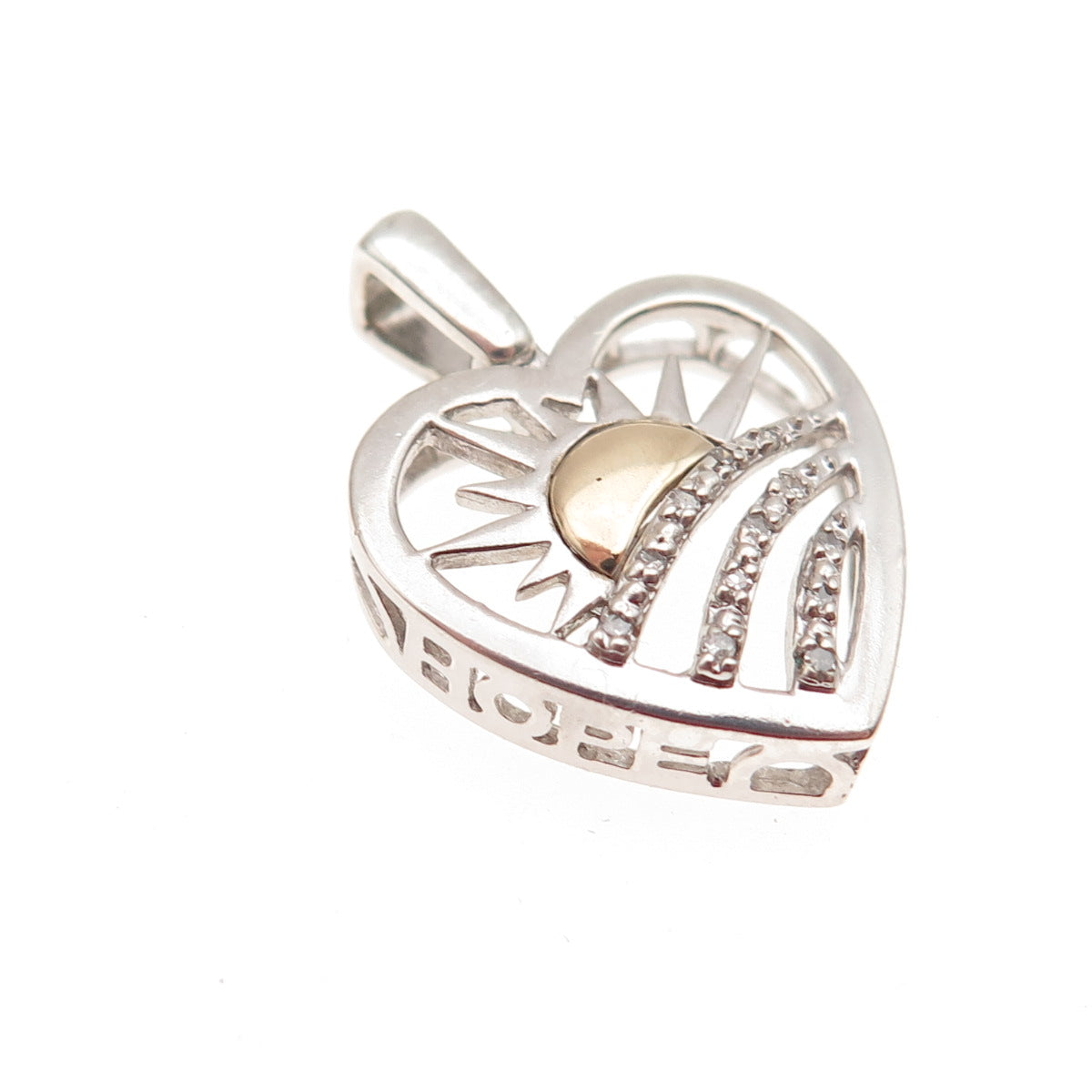 Alwand Vahan Sterling Silver 14K Gold Real Diamond Sunrise Heart Mini Pendant