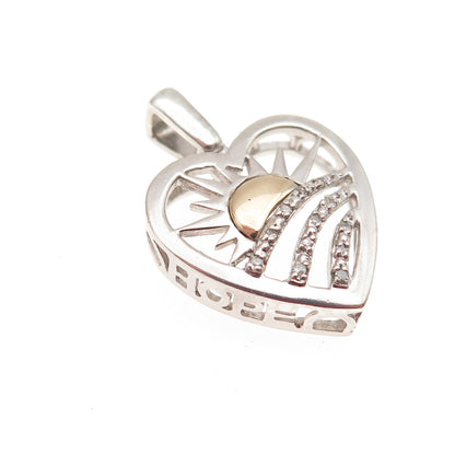 Alwand Vahan Sterling Silver 14K Gold Real Diamond Sunrise Heart Mini Pendant