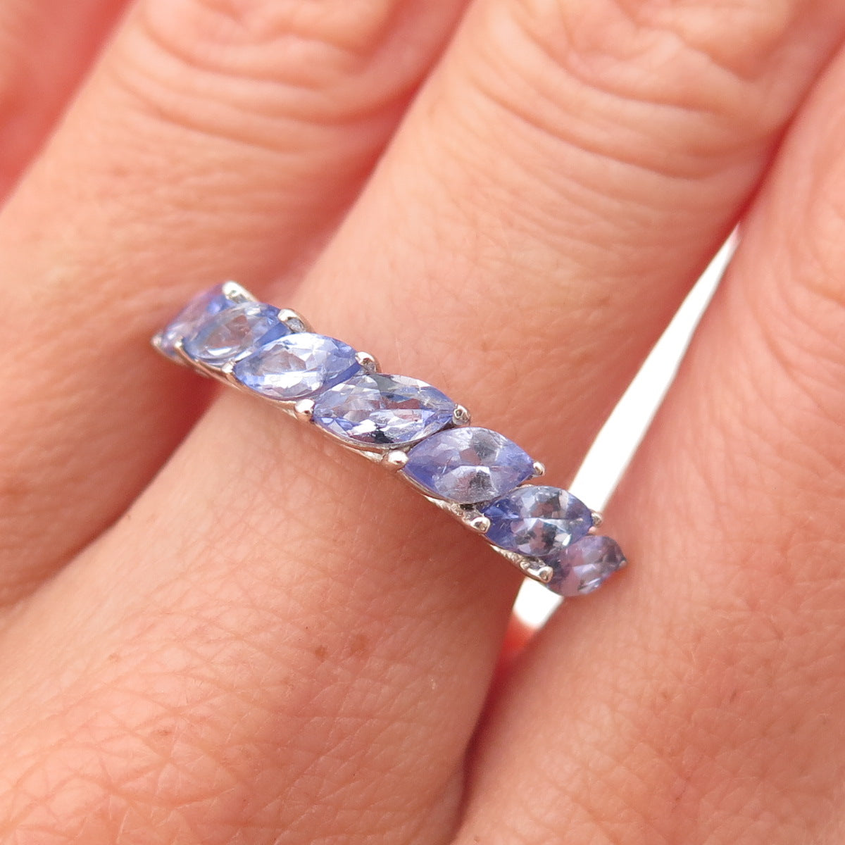 Chuck Clemency 925 Sterling Silver Real Marquise-Cut Tanzanite Ring Size 7