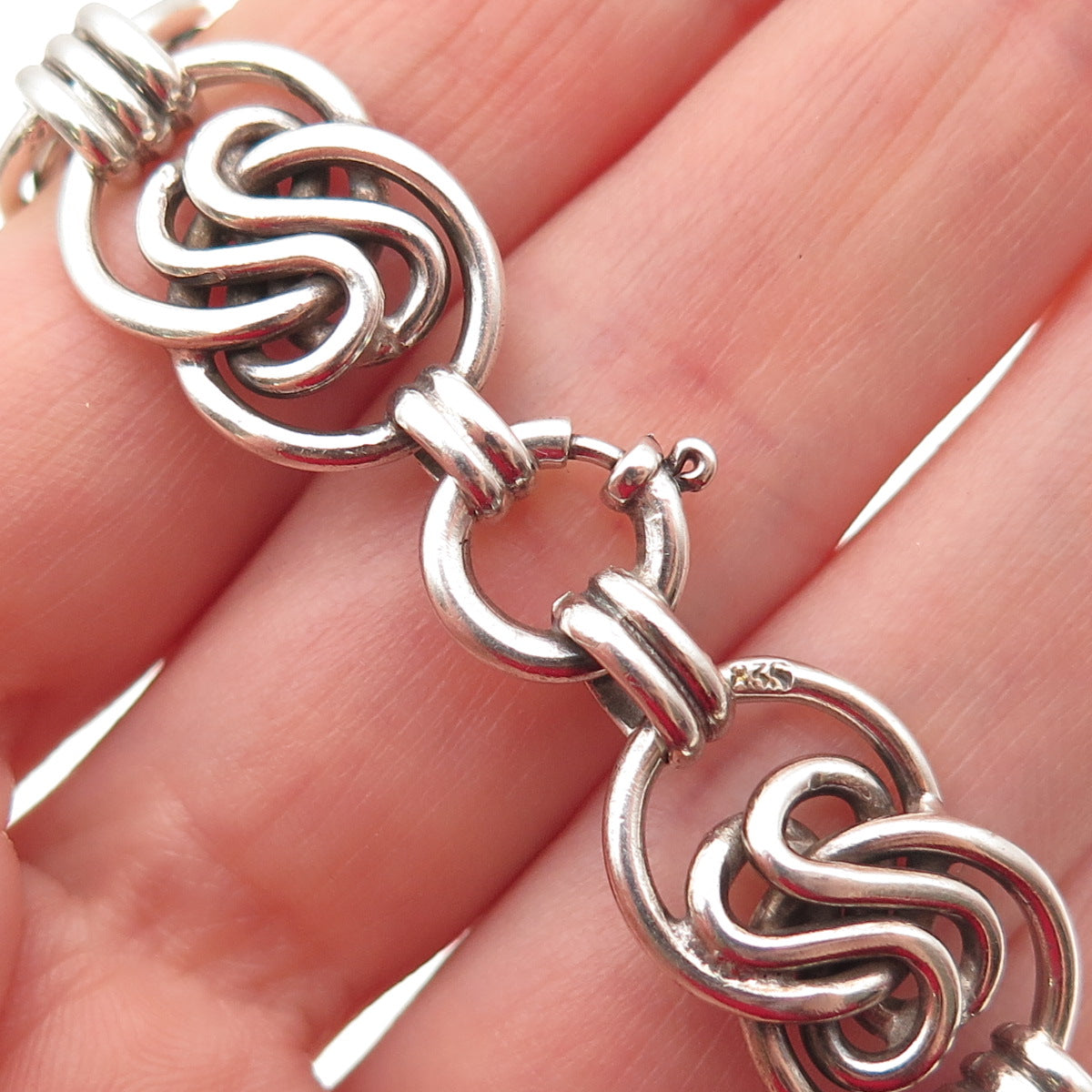 835 Silver Vintage Modernist Interlocked Infinity Link Bracelet 7.25"