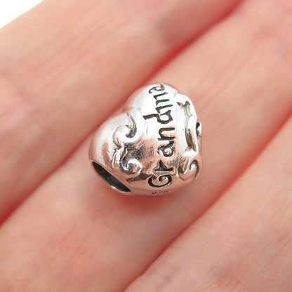 925 Sterling Silver Vintage Grandma Heart Bead Charm