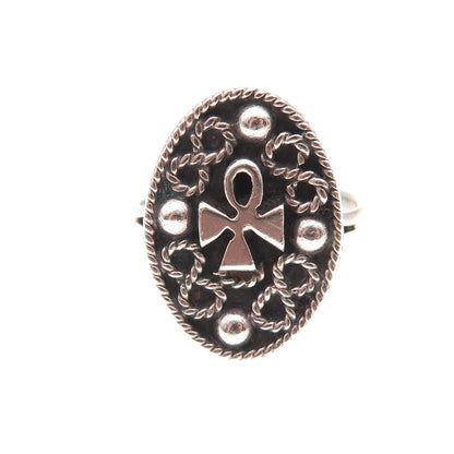925 Sterling Silver Vintage Mexico Egyptian Ankh Oxidized Ring Size 8