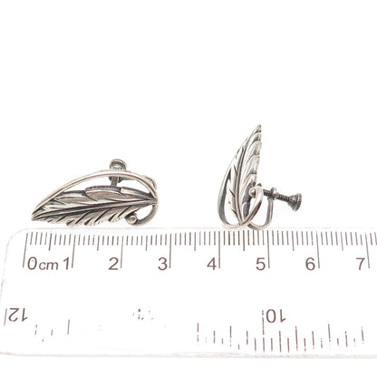 Old Pawn Sterling Silver Vintage Southwestern Feather Tribal Screw Back Earrings