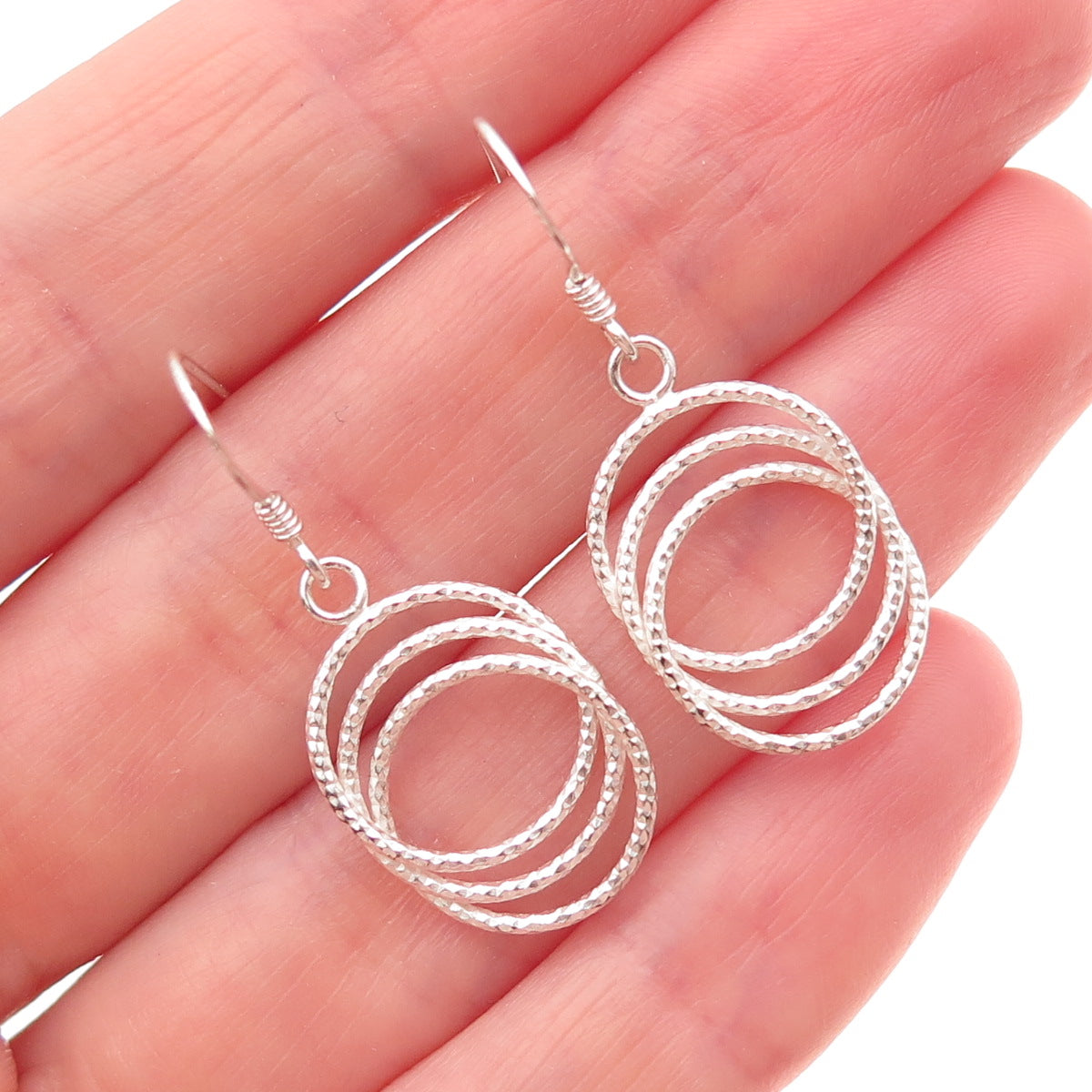 925 Sterling Silver Interlocked Circle Dangle Earrings