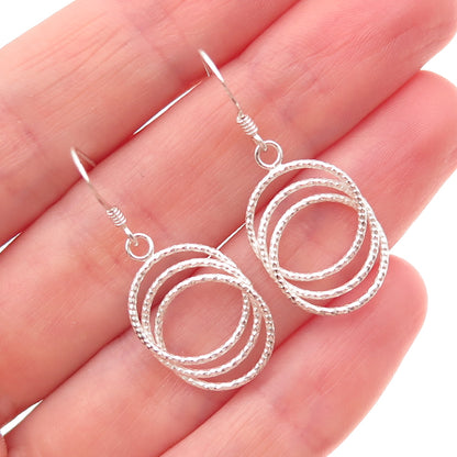 925 Sterling Silver Interlocked Circle Dangle Earrings