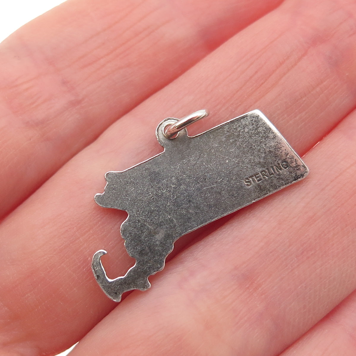 925 Sterling Silver Vintage Massachusetts State Map Mini Charm Pendant