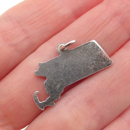 925 Sterling Silver Vintage Massachusetts State Map Mini Charm Pendant