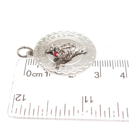 ELCO 925 Sterling Silver Vintage Rhinestone Santa Merry Christmas Charm Pendant