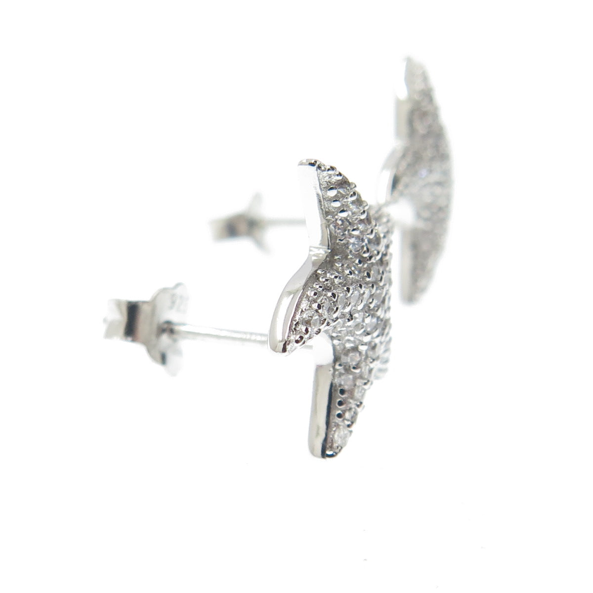 925 Sterling Silver Round-Cut Shaped C Z Starfish Stud Earrings