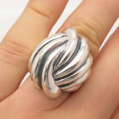 925 Sterling Silver Vintage Ribbed Domed Ring Size 6.25