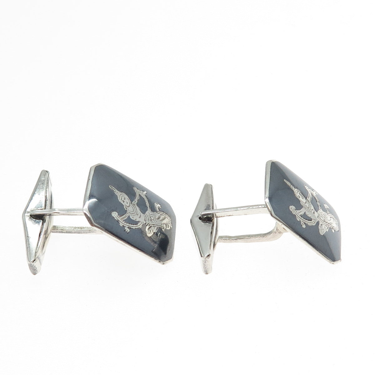 925 Sterling Silver Antique Siam Niello Hindu Goddess Cufflinks