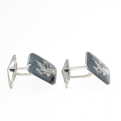 925 Sterling Silver Antique Siam Niello Hindu Goddess Cufflinks