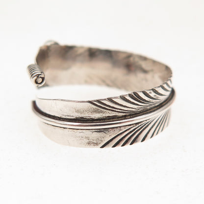 Old Pawn 925 Sterling Silver Vintage Turquoise Feather Adjustable Ring Size 9.25