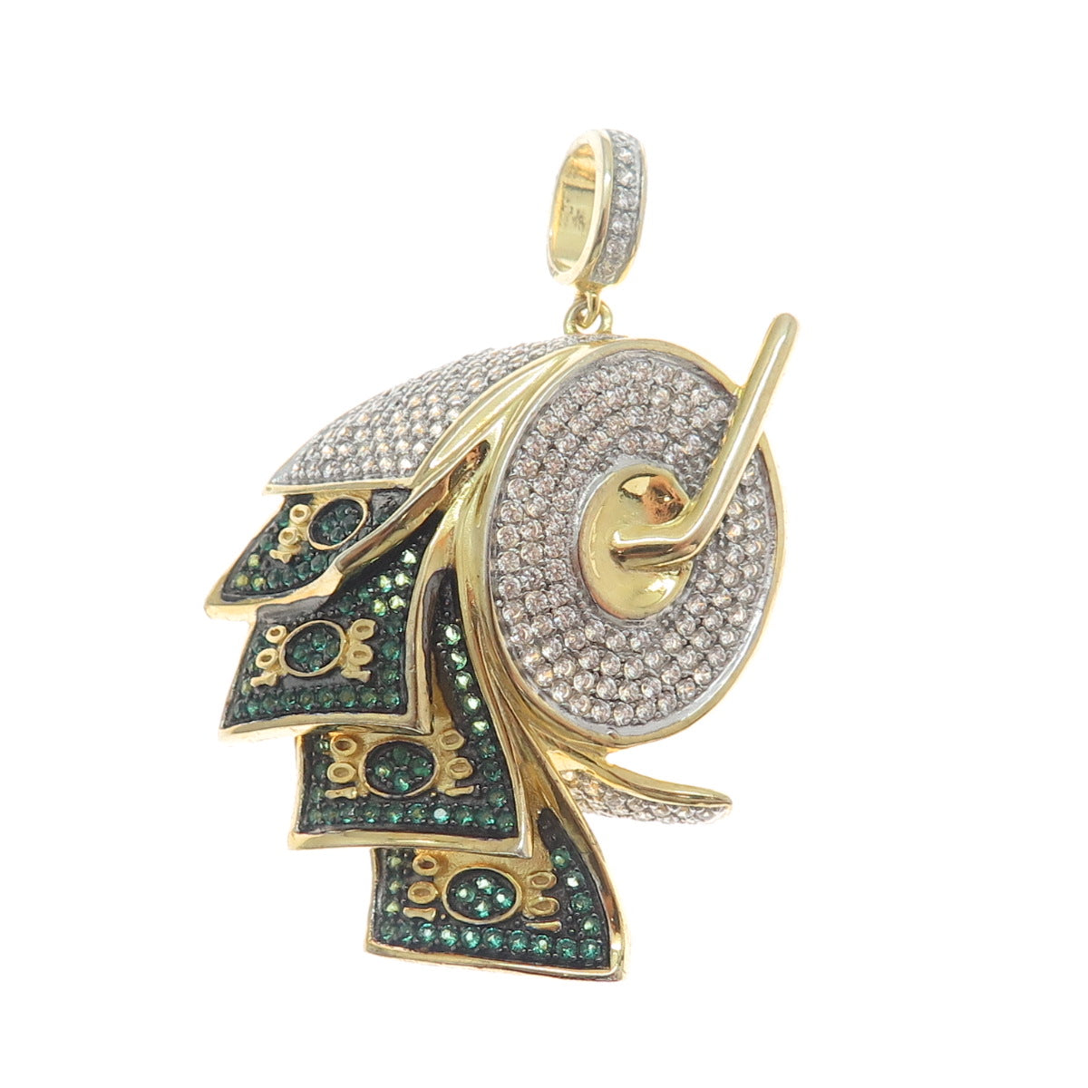 925 Sterling Silver Gold Plated White & Green C Z Roll of Money Pendant
