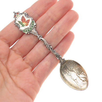 925 Sterling Silver Antique 1901 Canada Enamel Halifax Maple Leaf Coffee Spoon