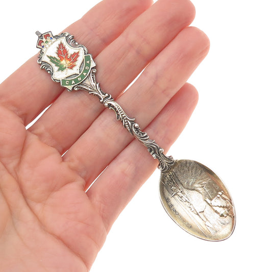 925 Sterling Silver Antique 1901 Canada Enamel Halifax Maple Leaf Coffee Spoon