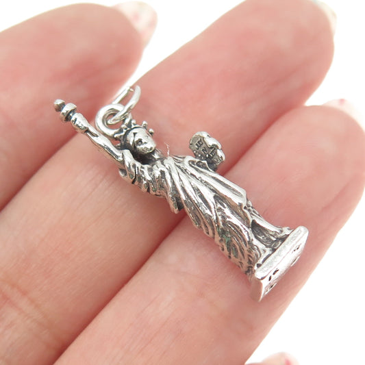 SUN WEST 925 Sterling Silver Vintage Statue of Liberty 3D Pendant