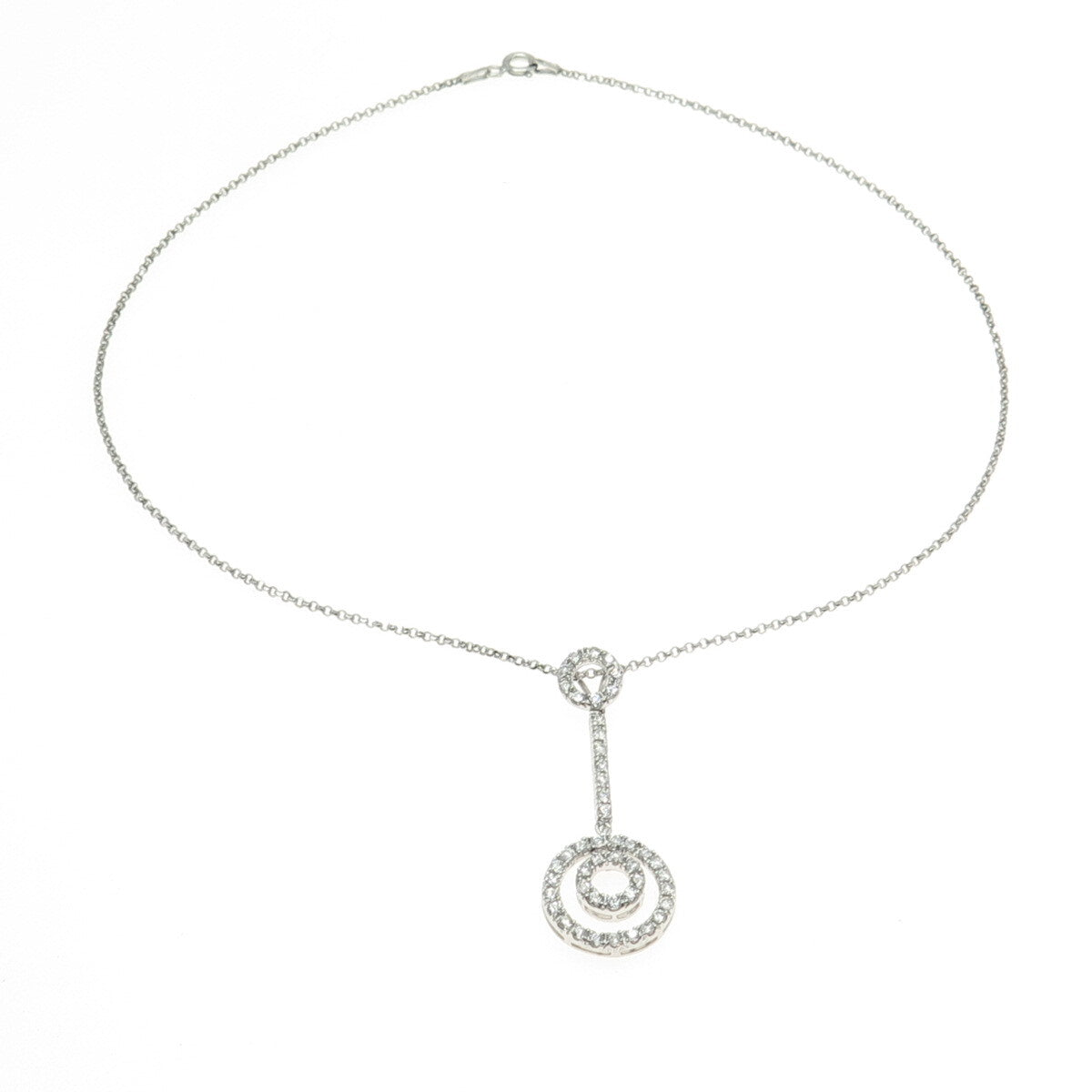 925 Sterling Silver Round-Cut C Z Circle of Life Drop Rolo Chain Necklace 16"