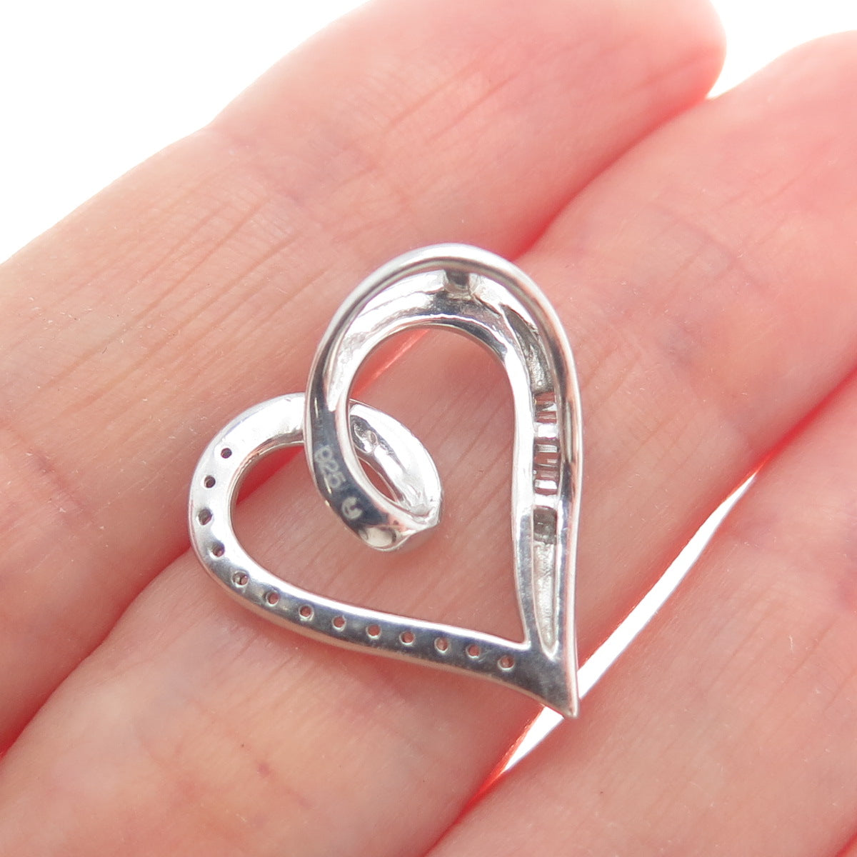 925 Sterling Silver Round-Cut C Z Heart Minimalist Charm Slide Pendant