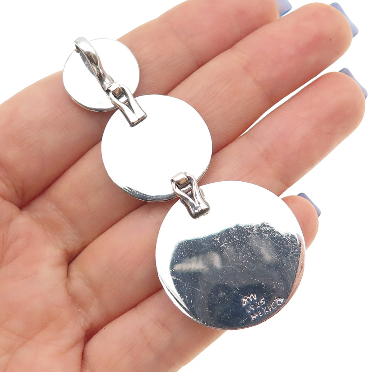 ANNIKA WITT 925 Sterling Silver Vintage Flower Hammered Shadow Box Slide Pendant