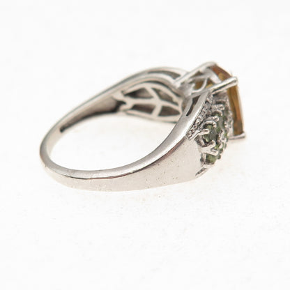 925 Sterling Silver Real Diamond Accent Titanite & Peridot Ring Size 7
