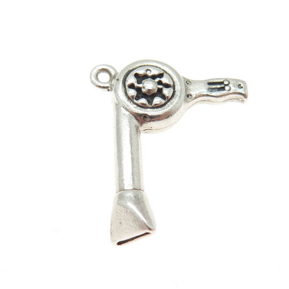SUN WEST 925 Sterling Silver Vintage Hair Dryer 3D Pendant